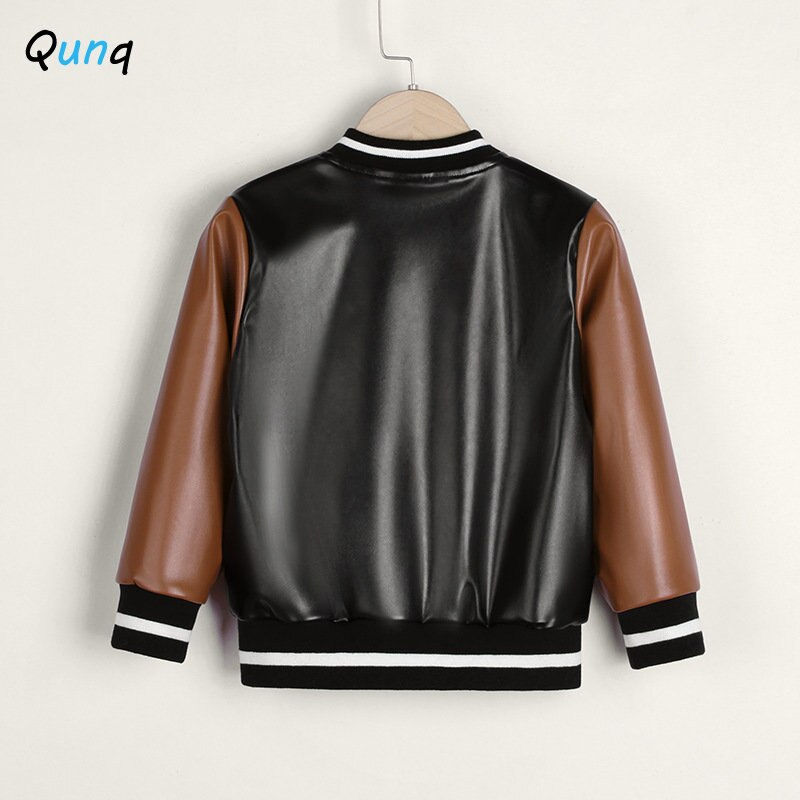 Qunq Autumn Winter New Boys' V-Neck Splicing Long Sleeve Button Sporty