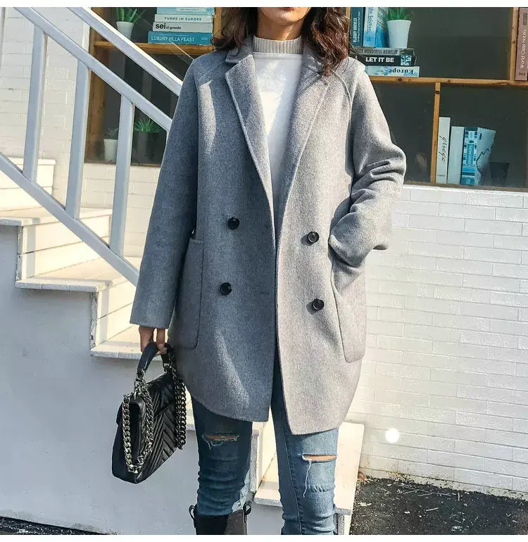 Miniaturbild: 2023New Spring Women Midi Length Coat Turn Down Collar Double Button