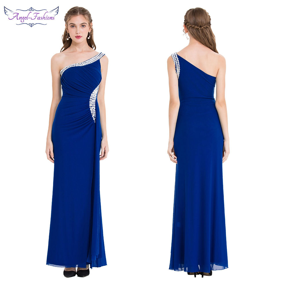 Thumbnail: Angel-fashions Elegant One Shoulder Rhinestone Split Thigh Formal Evening