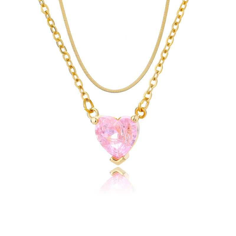 Hình thu nhỏ: Multilayer Transparent Blue Love Heart Zircon Pendant Stacked Chain Necklace