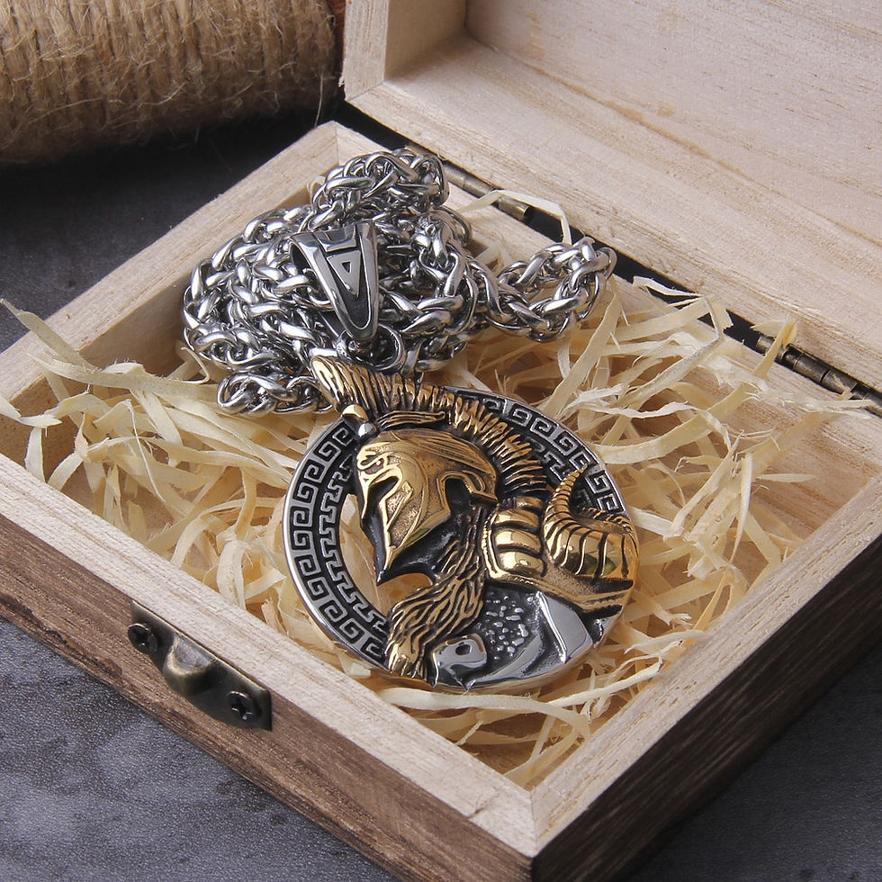 섬네일: Never Fade Sparta Helmet  pendant necklace with wooden box as men gift