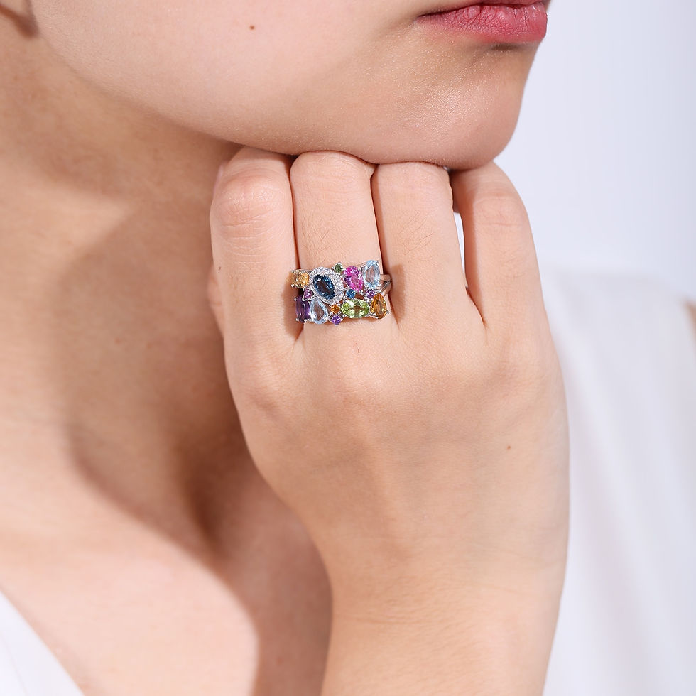 Thumbnail: GEM'S BALLET Unique Handcrafted Multi-Gemstone Adjustable Ring Natural