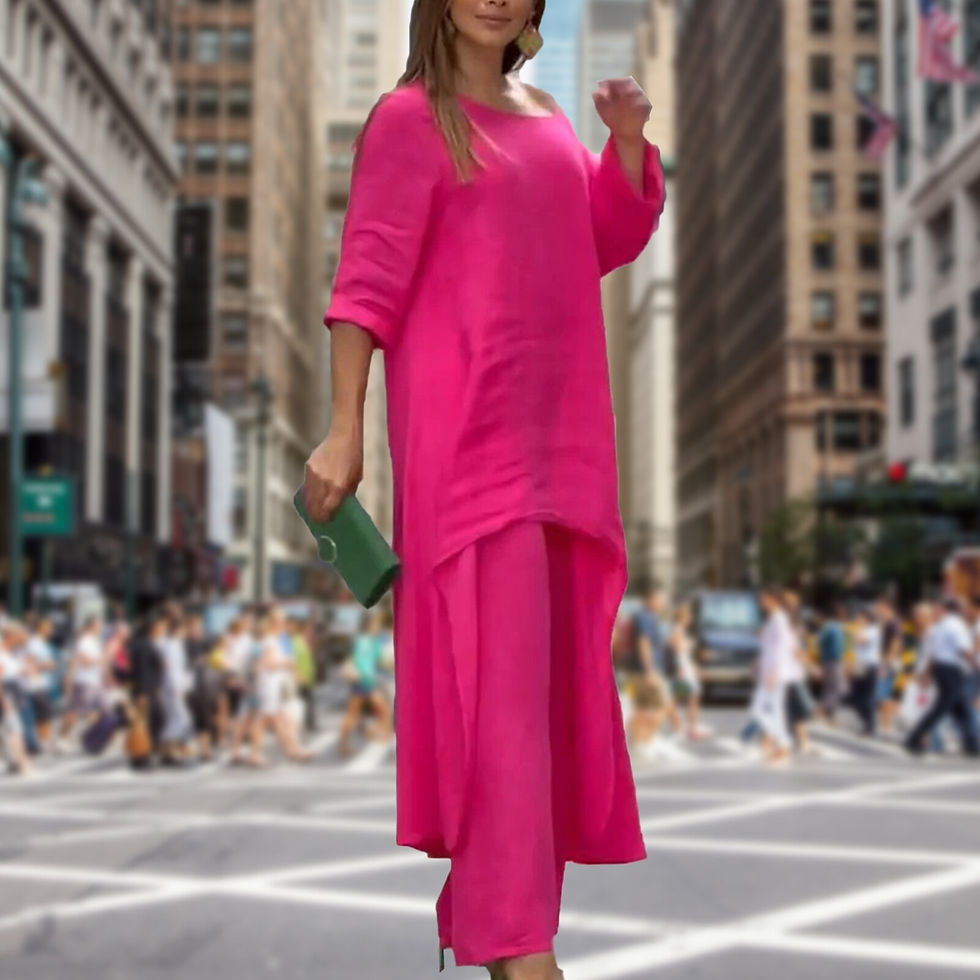 תמונה ממוזערת: 2pcs/set Loose Solid Two Piece Sets Cotton Linen Straight Pants Ladies Suit
