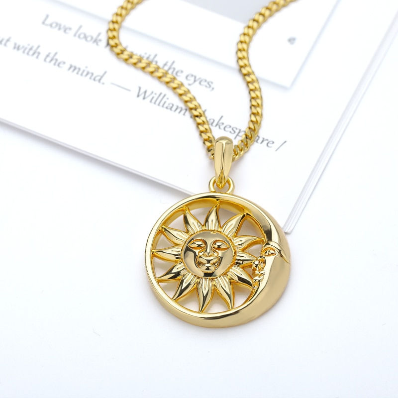 Thumbnail: Sun and Moon Necklace For Women Round Gold Color Sun Necklace Stainless