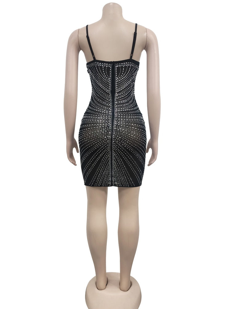 Thumbnail: Kricesseen Sparkle Rhinestone Sheer Mesh Underwire Mini Dress Chic Women