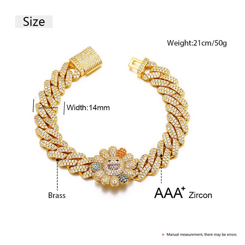 Thumbnail: ICEOUTBOX Cuban Link Chain With Smile Flower 14MM With 2 Row Crystal
