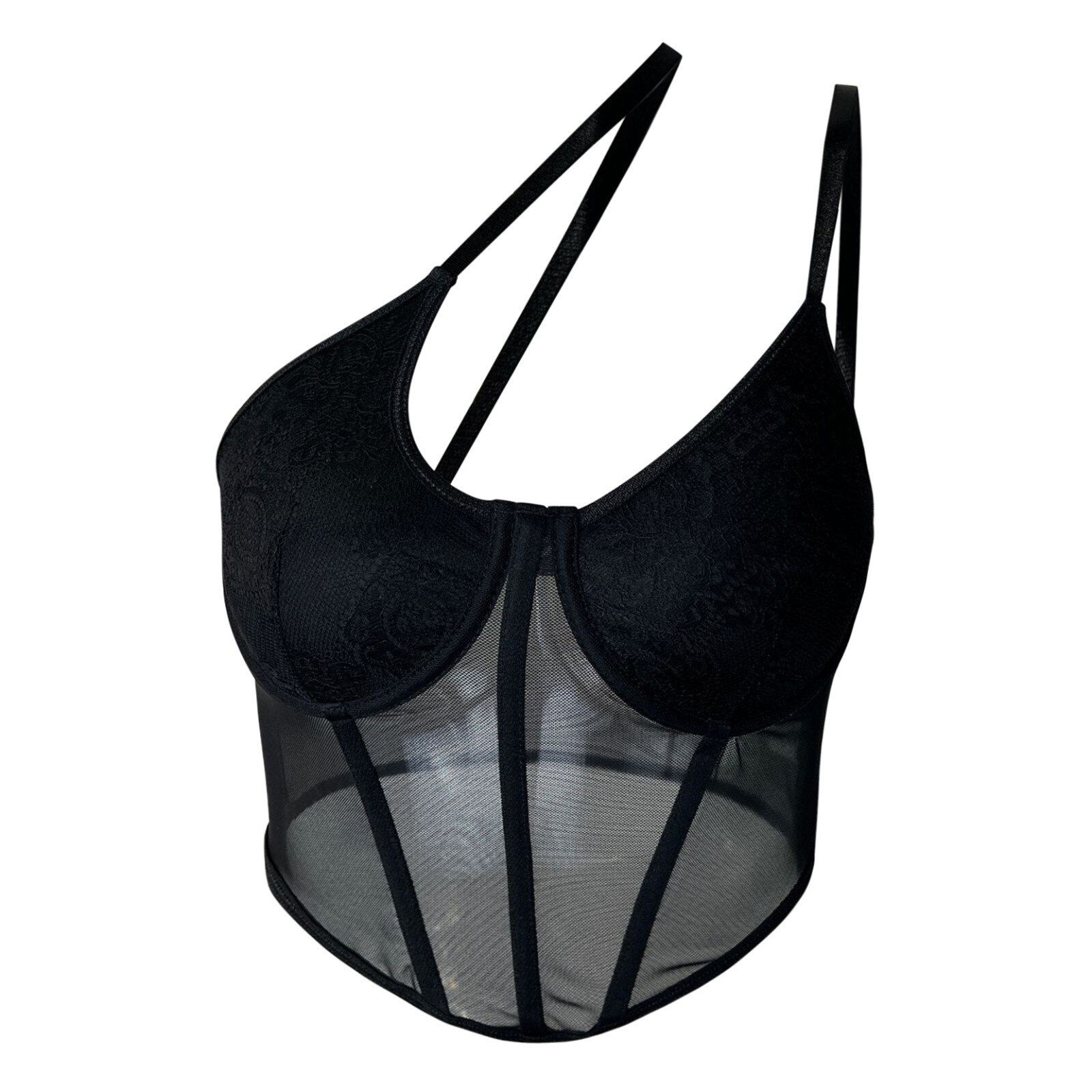 Gorgeous One Shoulder Corset Bustier Mesh Bone Tank Tops Women Wrap Tube Tops