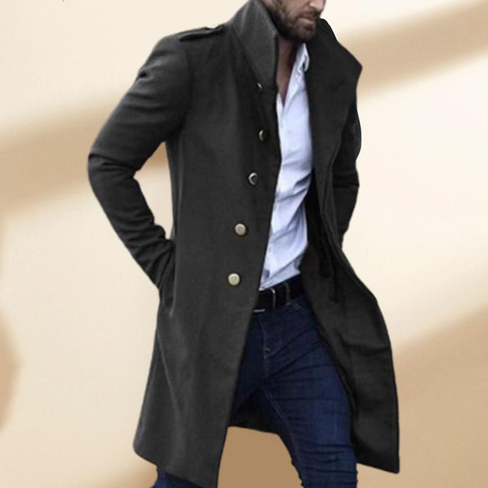 Thumbnail: Men Mid-length Coat Patch Pocket Slim Streetwear Warm Autumn Jackets