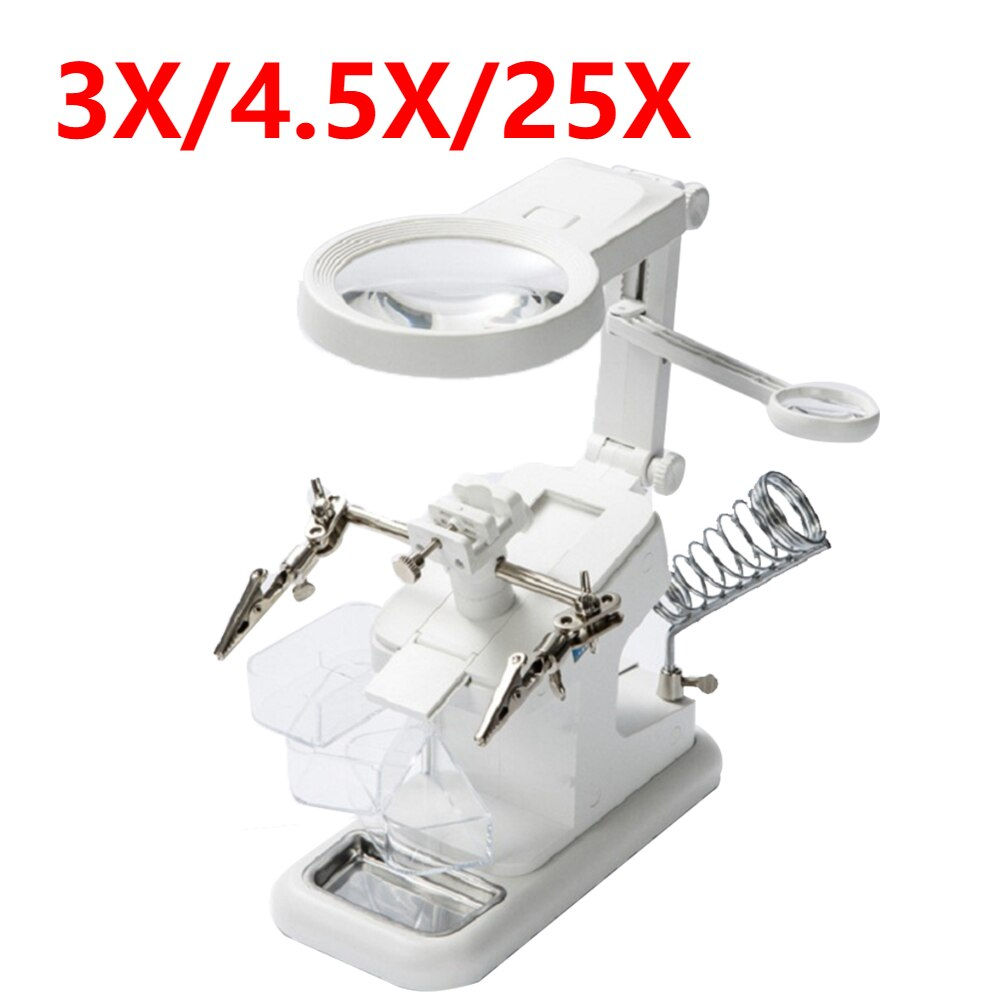 Desktop Welding LED Magnifier 3X/4.5X/25X magnifying glass Alligator Clip Holder