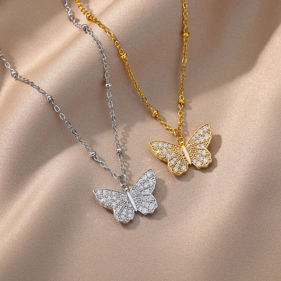 Miniatura: Zircon Butterfly Necklaces For Women Gold Color Stainless Steel Neck Chain