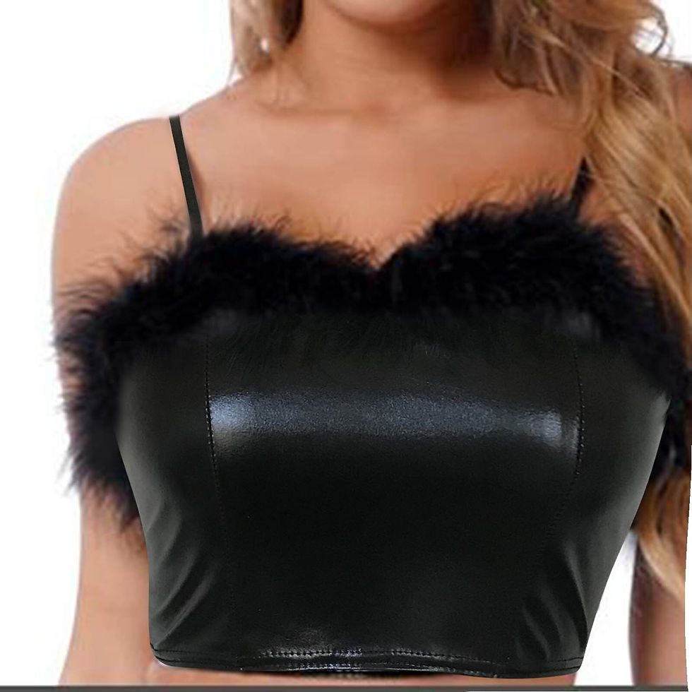 Miniatura: Summer Black PU Leather Crop Tops Women Furry Collar Straps Tank Tops Gorgeous