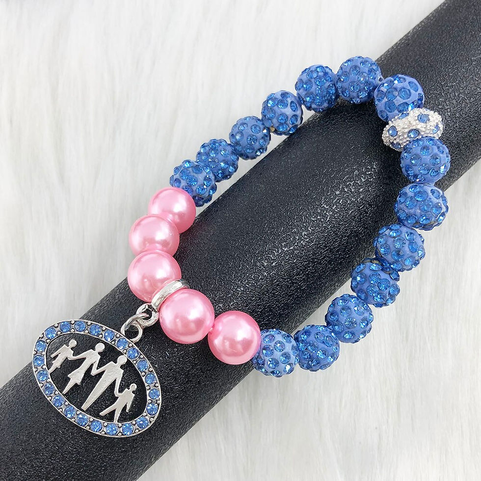 Thumbnail: Greek Sorority Pink Pearl Blue Disco Ball Jack &Jill Charm Bracelet Jewelry