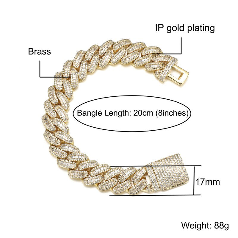 Thumbnail: D&Z 17mm Double Baguette Cuban Link Bracelet Box Buckle Iced Out Baguette