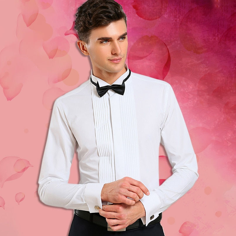 Thumbnail: Win Tip Collar Tuxedo Sirt Lon Sleeve Men's Frenc Cuff Button Weddin Dress Sirt