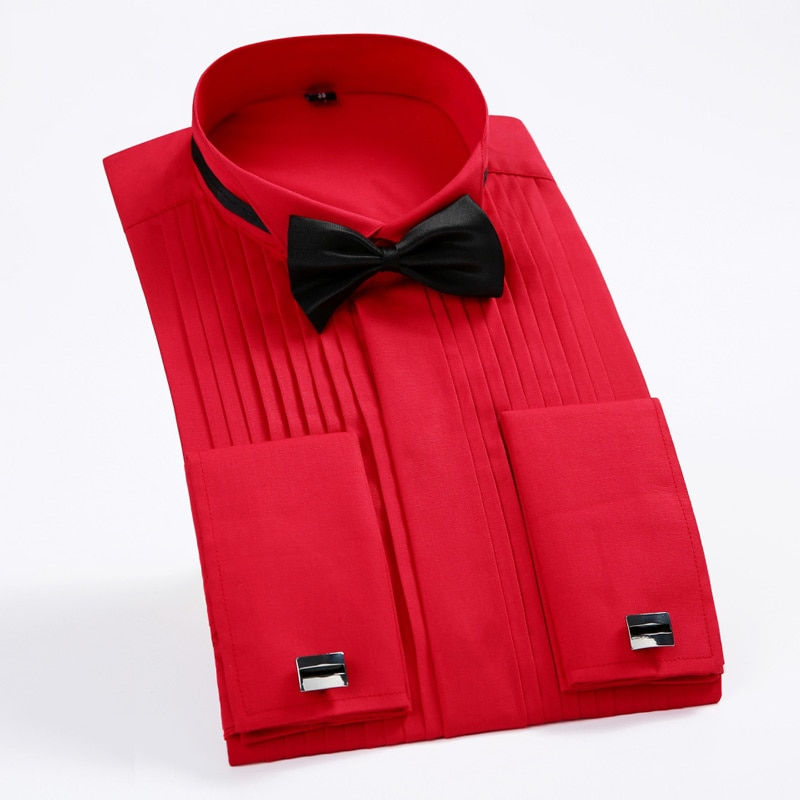 Thumbnail: Win Tip Collar Tuxedo Sirt Lon Sleeve Men's Frenc Cuff Button Weddin Dress Sirt