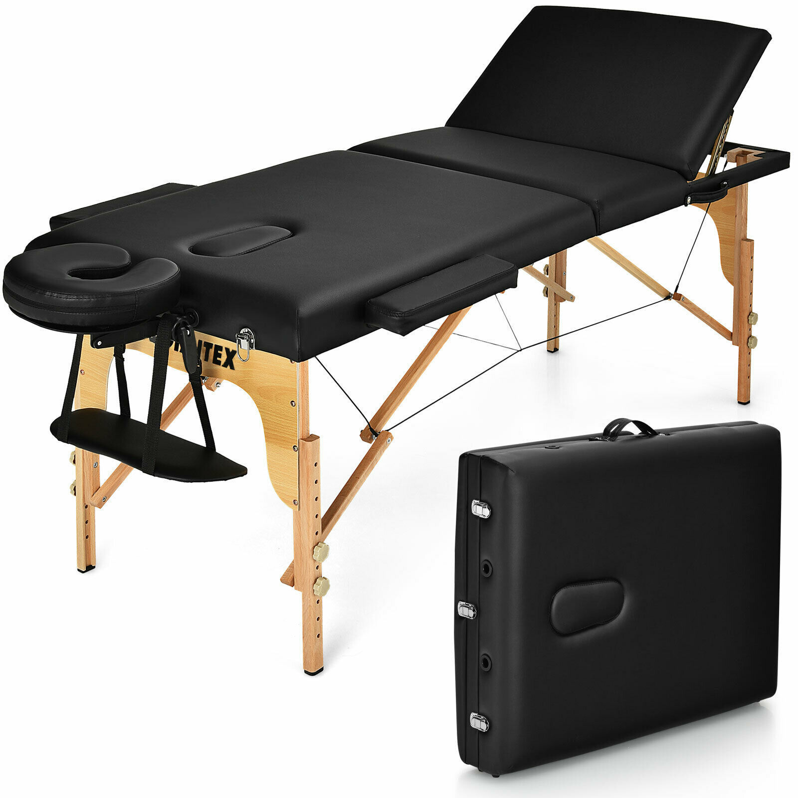 Giantex Portable Massage Table 3 Fold 84"L Adjustable Spa Bed w/Carry Case Black