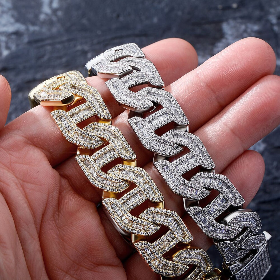 Thumbnail: TOPGRILLZ Mens Bracelet 16mm Prong Baguette Curb Chain High Quality Iced