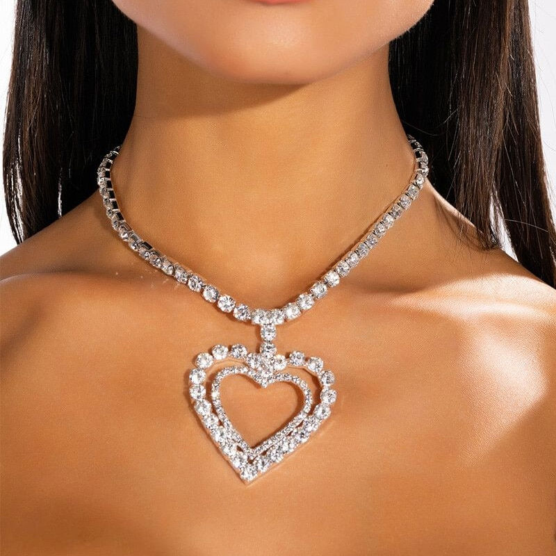 Miniatura: Stonefans Fashion Bib Double Heart Necklace Pendant Choker for Women Hollow
