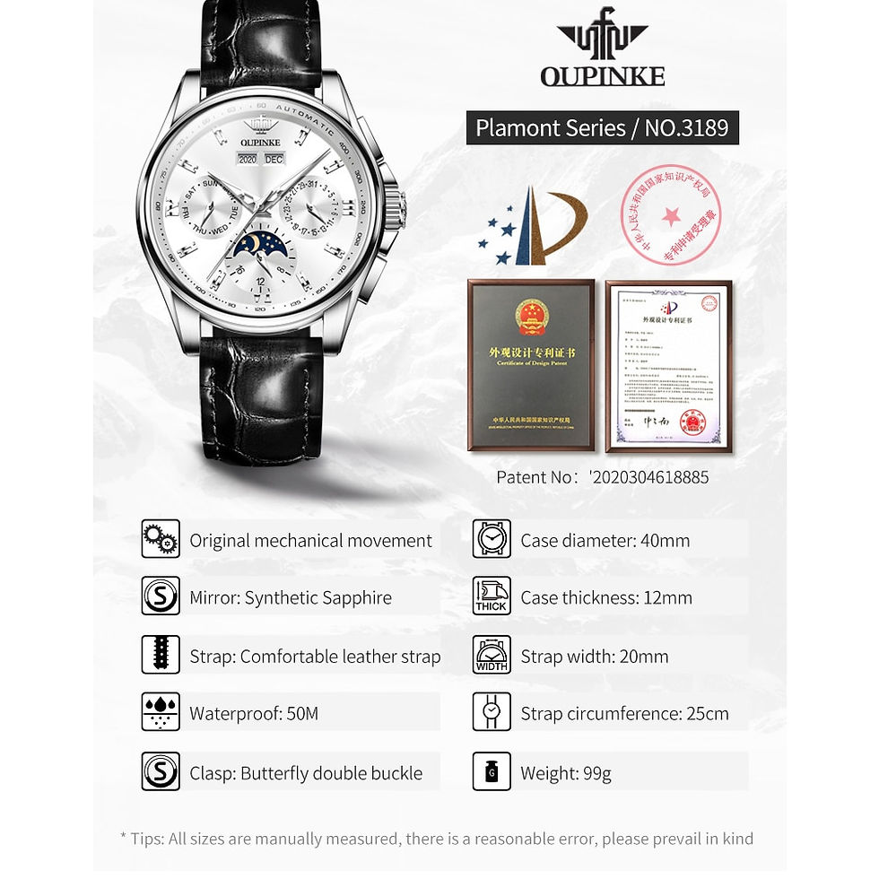 Thumbnail: Automatic Mechanical Watch for Men Chronograph Moon Phase Wristwatch