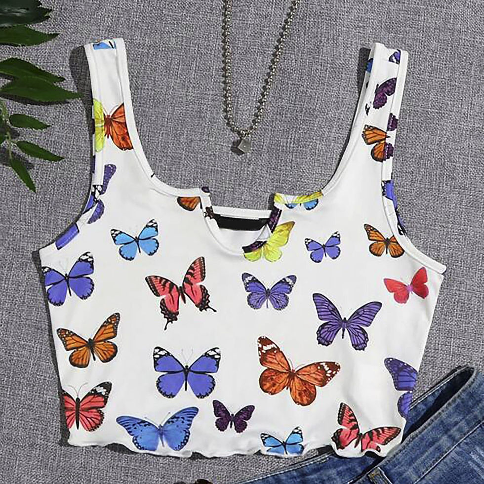 Miniaturebillede: Gorgeous Y2k Camisole Top Woman Summer Cropped Top Butterfly Animal Printing