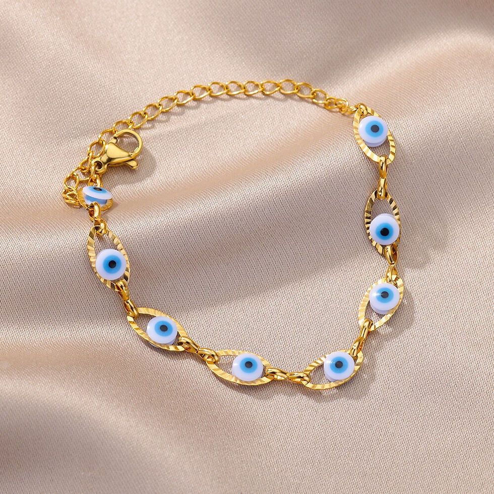 Thumbnail: Fashion Oval Evil Blue Eye Charm Bracelet Stainless Steel Colorful Enamel Lucky