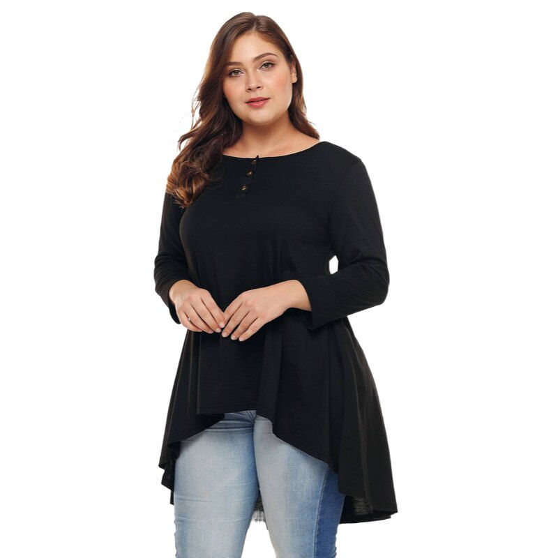 Thumbnail: Asymmetrical Plus Size Tunic Tops Women's Tshirt Spring Chemise Long Sleeve