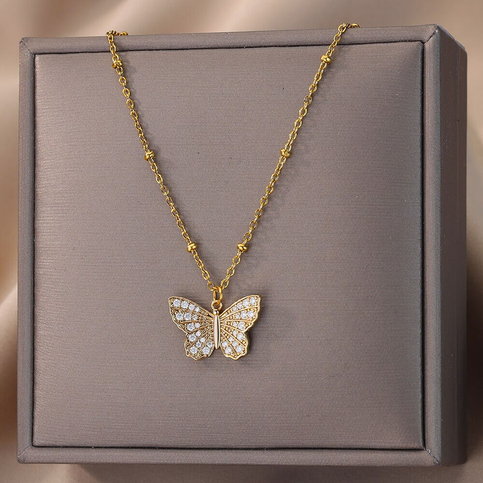 Miniatura: Zircon Butterfly Necklaces For Women Gold Color Stainless Steel Neck Chain