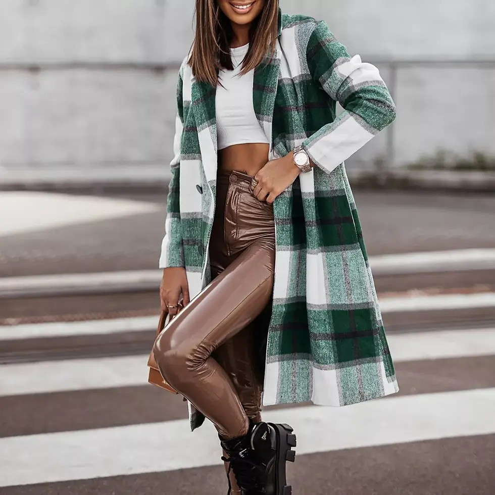 サムネイル： 2023 NEW Plaid Jacket Casual Button Down Shirt Lapel Blend Tartan Trench Coat