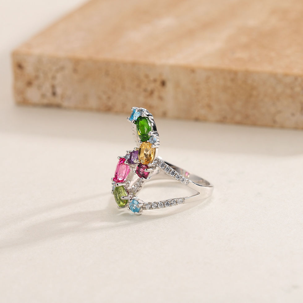 Thumbnail: GEM'S BALLET Birthstone Boho Hippie Ring Multi Gemstone Topaz Citrine Peridot