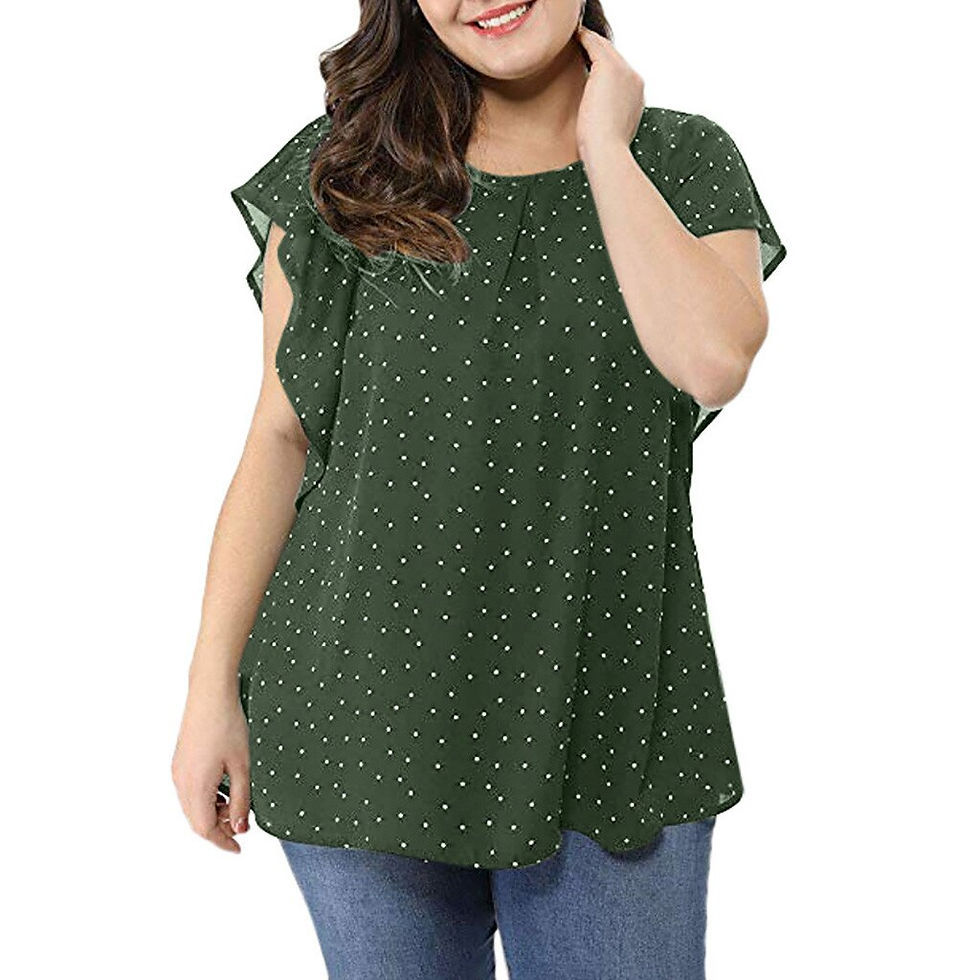 Thumbnail: Plus Size Tops Women's Summer Plus Size Ruffle Sleeve Shirt Top Polka Dot