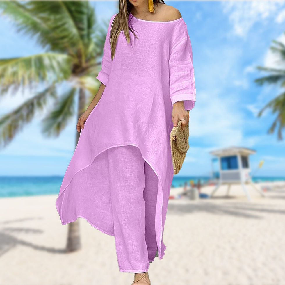 Thumbnail: 2pcs/set Straight Pants Ladies Suit Cotton Linen Pants Suit Oversize Casual