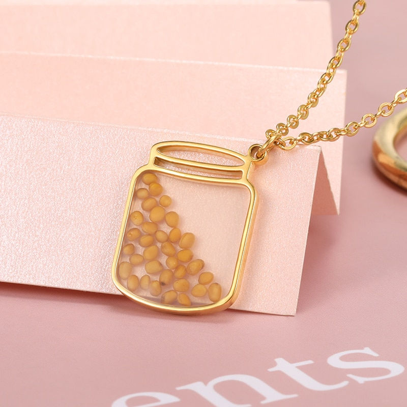 Miniatura: Faith Over Fear Acylic Mustard Seed Necklace Stainless Steel Mountain Necklace