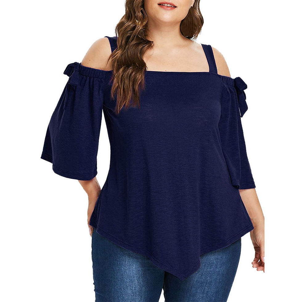 Thumbnail: Plus Size Tshirt Tops Women Casual Asymmetric Cold Shoulder Tops Bow