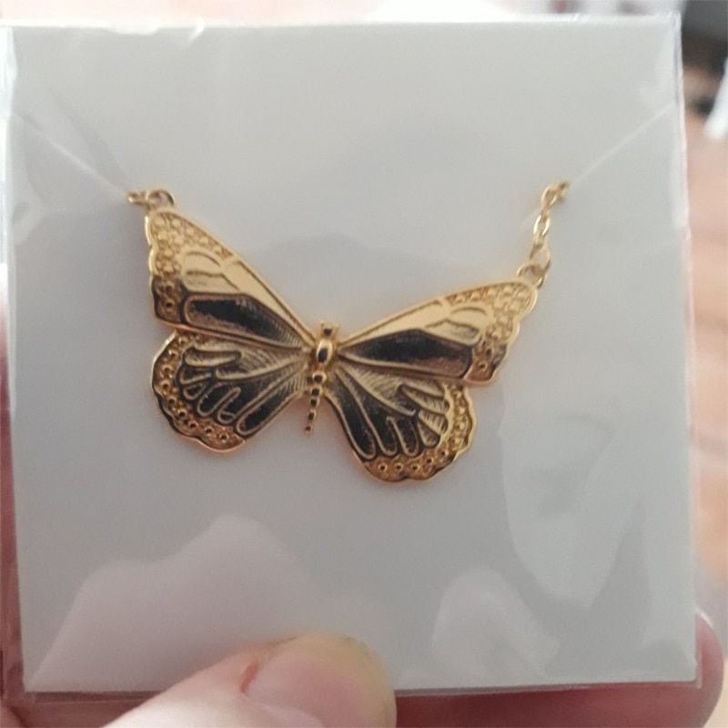 Thumbnail: Butterfly Pendant Necklace Stainless Steel long Chain Choker Fashion Jewelry
