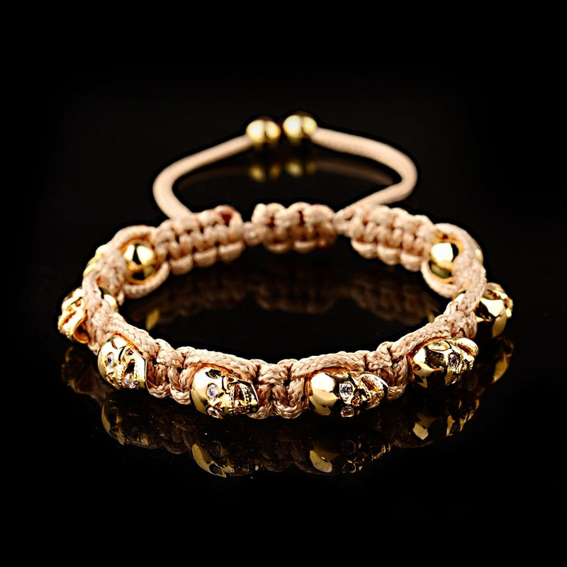 Thumbnail: Luxury 8 Skull Skeleton Bead Bracelets Men Classic Unique Boho Gold Color