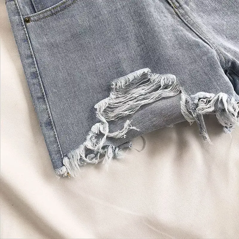 Thumbnail: High Waist Denim Shorts Women Summer  Pocket Tassel Hole Ripped jeans