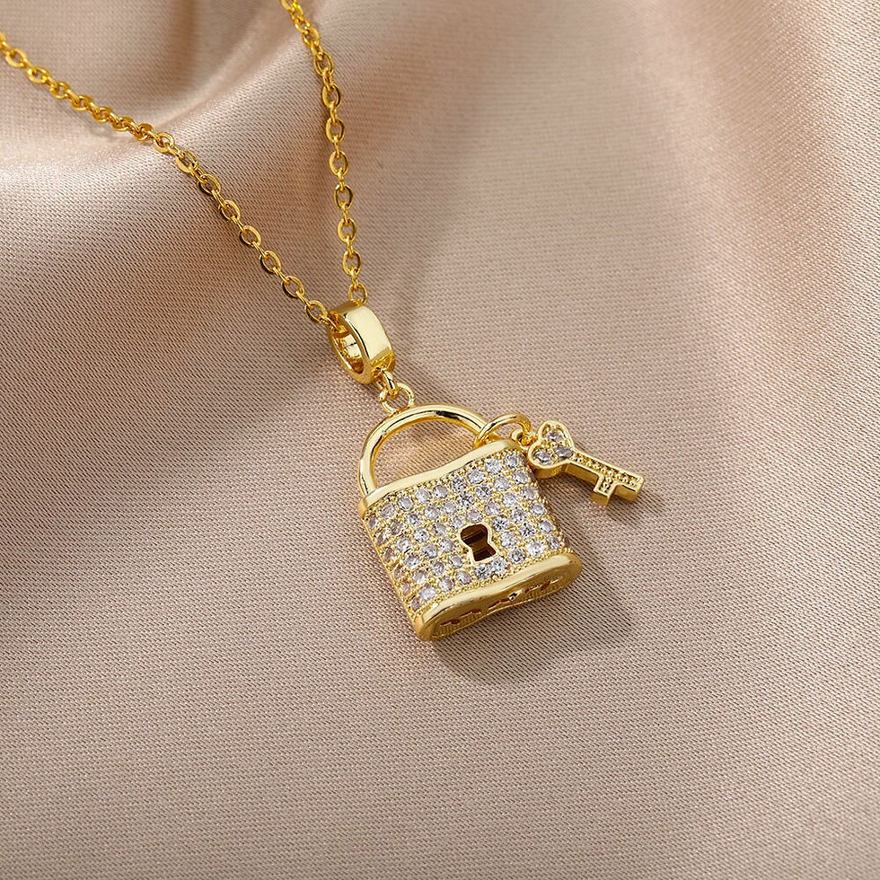 Thumbnail: Zircon Lock Necklaces For Women Stainless Steel Chain Choker Padlock Key