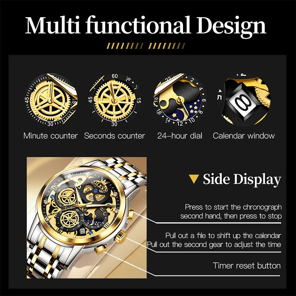 Miniatura: OLEVS Men's Quartz Watch Skeleton Stainless steel Waterproof Luxury Business
