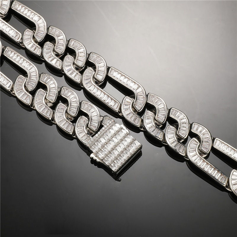Thumbnail: D&Z 20MM Figaro Cuban Link Bracelet Spring Buckle Iced Out AAA Baguette