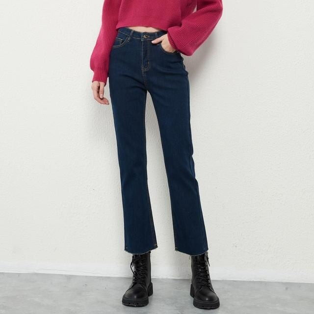Thumbnail: ZHISILAO New Autumn Winter Warm Jeans Women Retro Straight Denim Pants