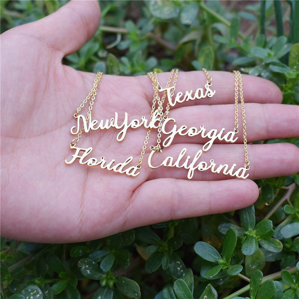 Thumbnail: California Necklace Stainless Steel Gold Plated Handwritten Script Florida New