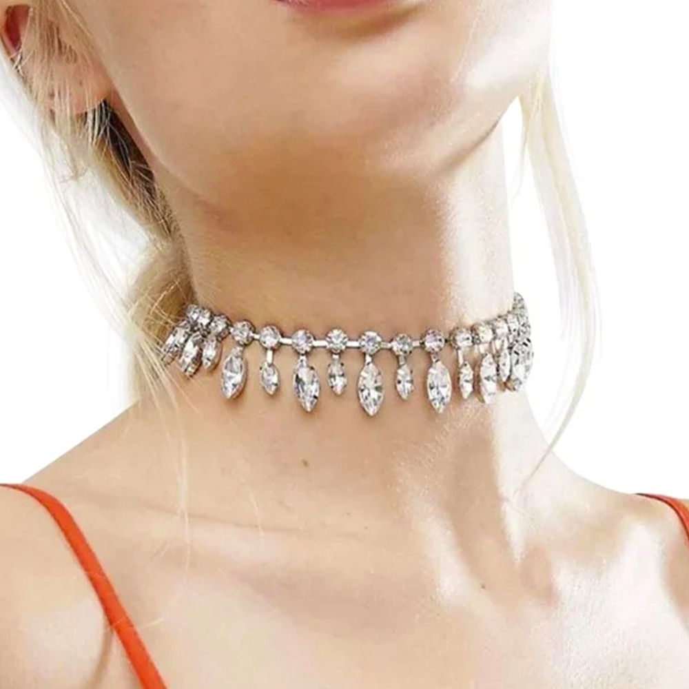 Stonefans Fashion Rhinestone Water Drop Choker Necklace for Women