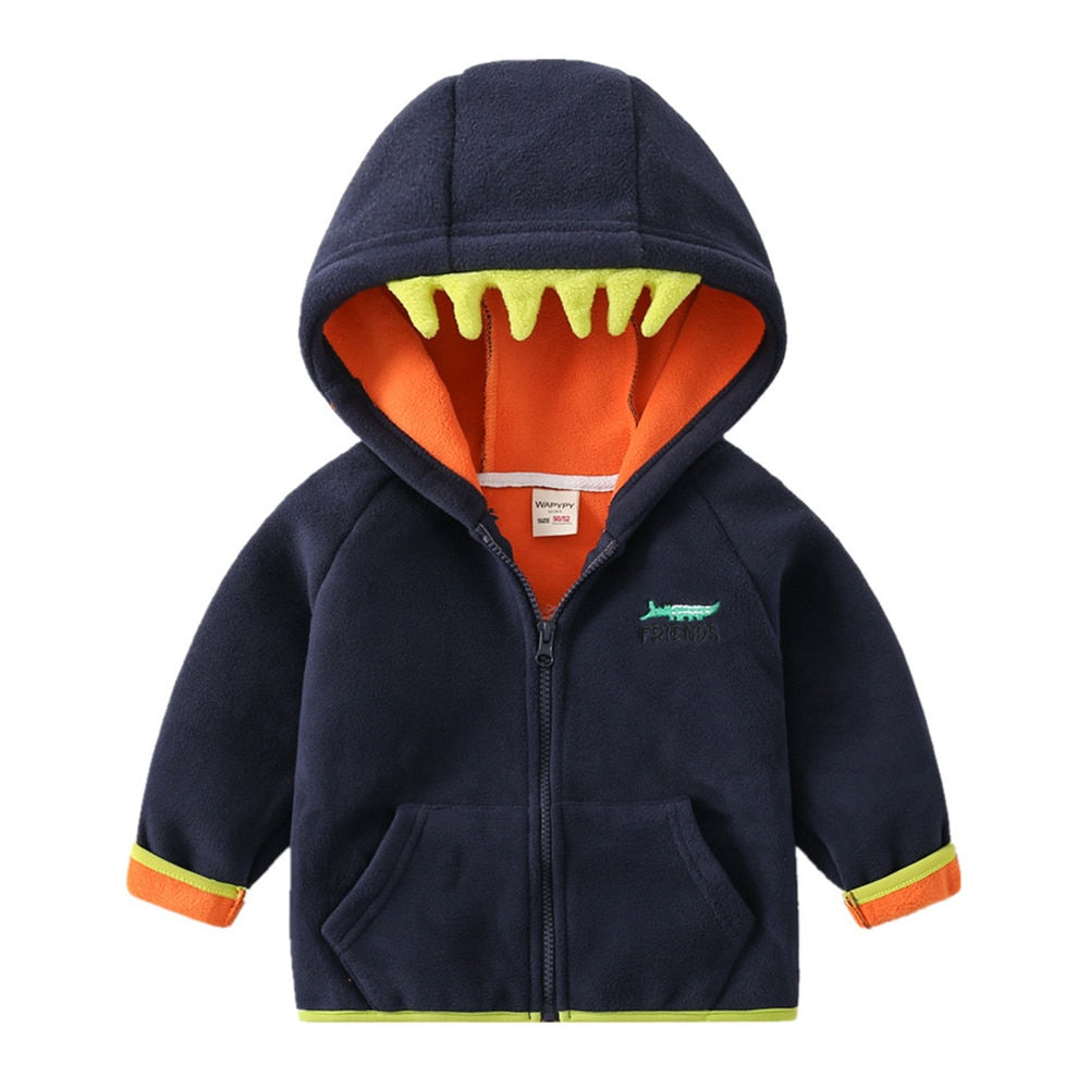 1-7T Winter Kids Boys Polar Fleece Hooded Jacket Zipper Cute Cartoon Crocodile