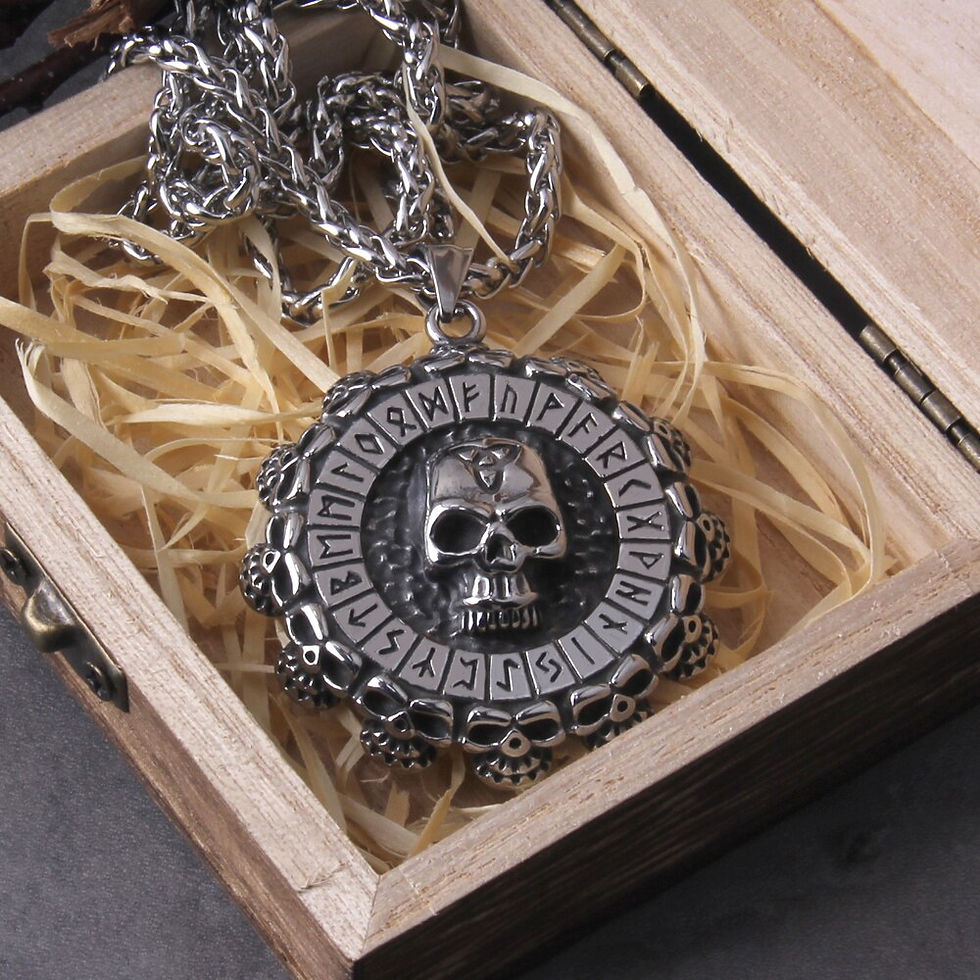 Thumbnail: Fashion Valknut skull Viking Axe Warrior Stainless Steel Pendant Chain Necklace