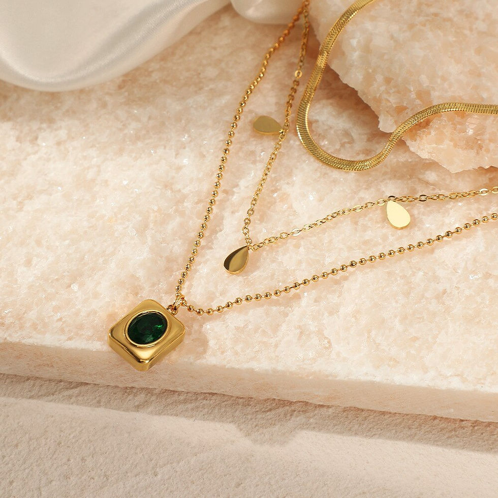Thumbnail: Multilayer Square Zircon Stone Pendant Necklaces For Women Stainless Steel