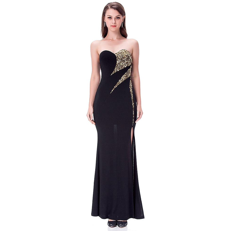 Thumbnail: Angel-fashions Sleeveless Splicing Sequin Slit Prom Dresses Long Black 368