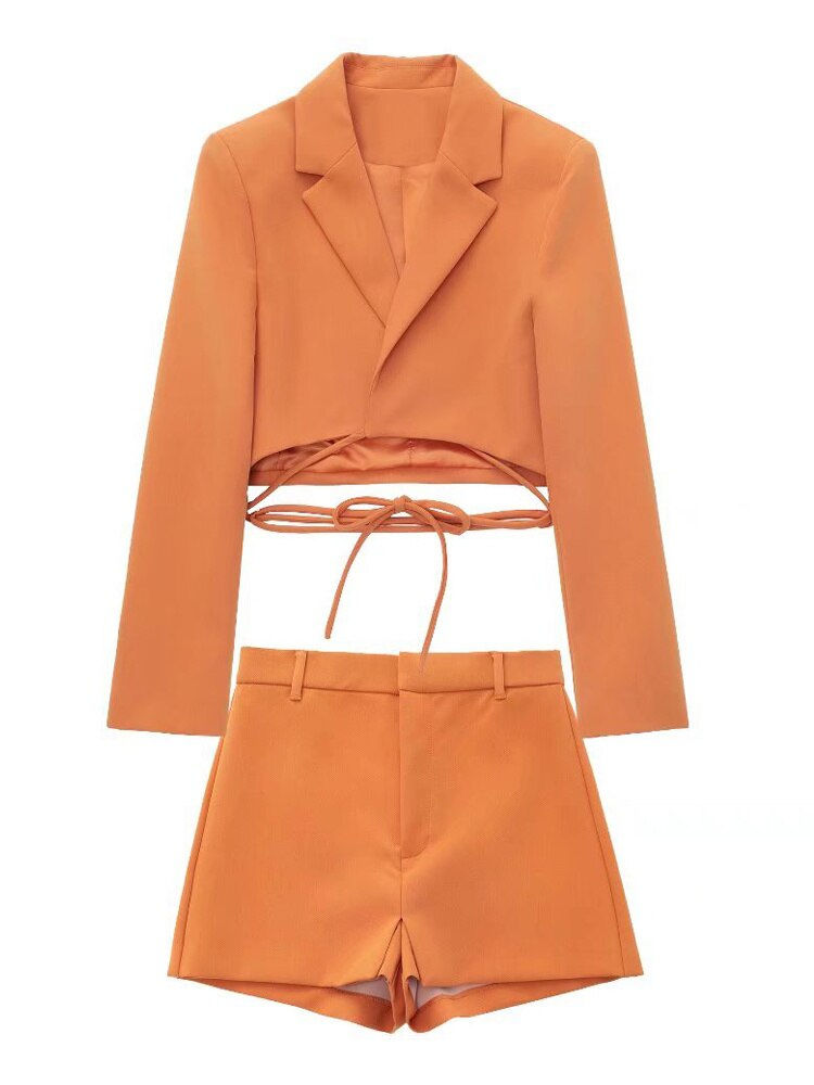 Thumbnail: TRAF Orange Cropped Blazer Woman Cross Tie Jacket Women Fashion 2022