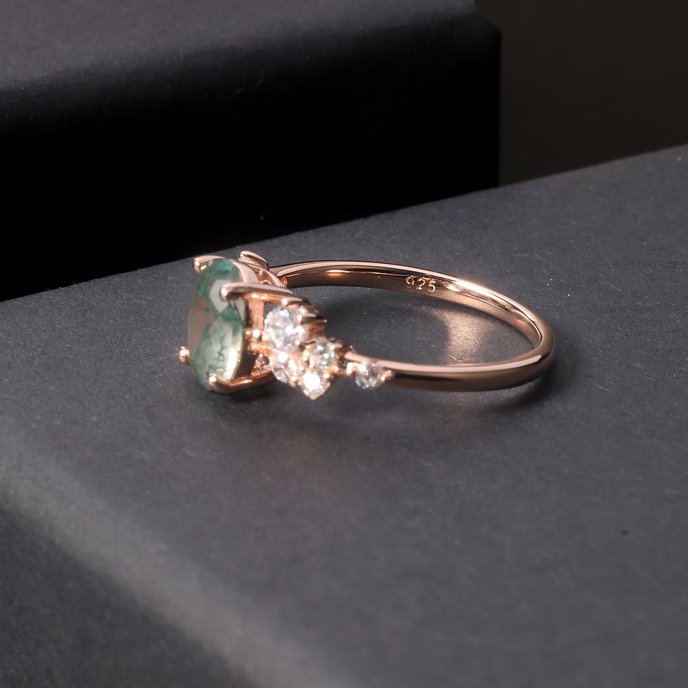 Thumbnail: GEM'S BALLET 1.18CTW Oval Cut Moss Agate Antique Bridal Engagement Rings