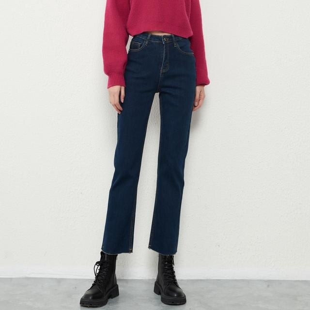 Thumbnail: ZHISILAO New Autumn Winter Warm Jeans Women Retro Straight Denim Pants