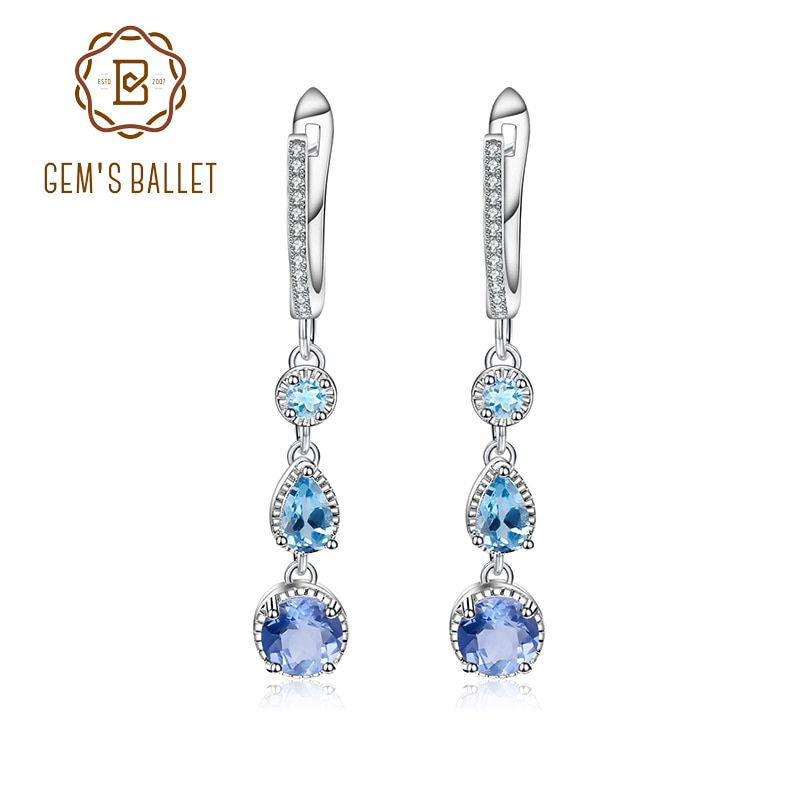 Thumbnail: GEM'S BALLET Natural  Color-Change Fluorite Mix Gemstone Drop Earrings 100%